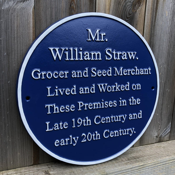 Cast Round Blue Historical Plaque